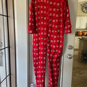 Family Pajamas Men's Supersoft Reindeer Hooded and Footed Pajamas